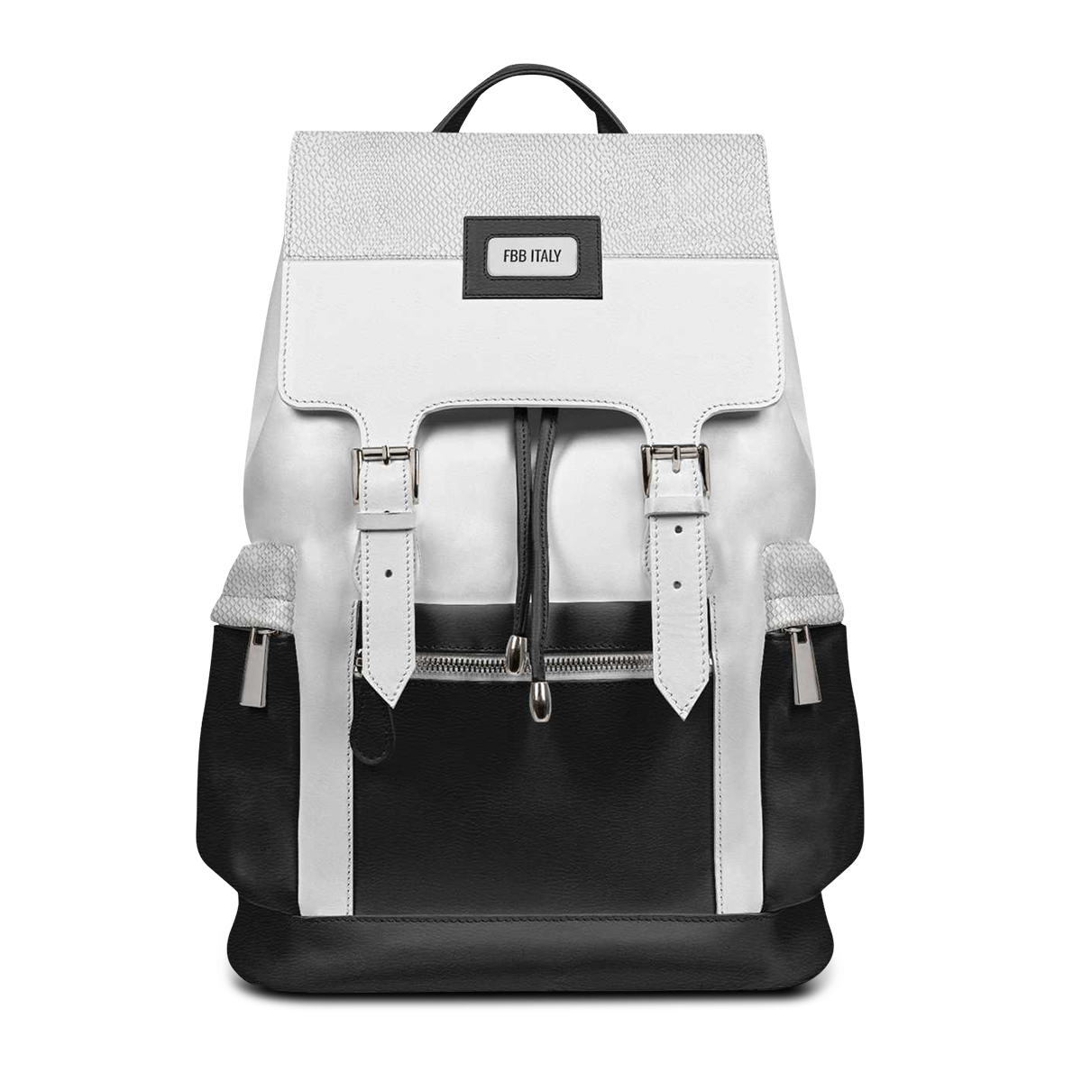 Front view of WHITE APENN LUX Italian leather rucksack