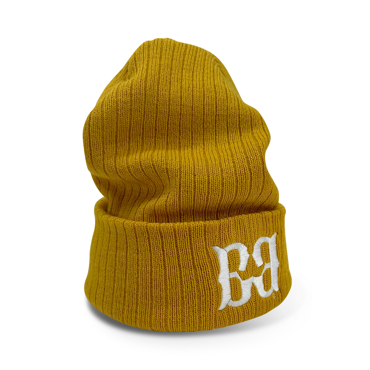 FBB Mustard Ribbed Knit Beanie with cuffed design